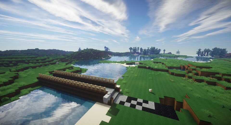 minecraft, bridge, river